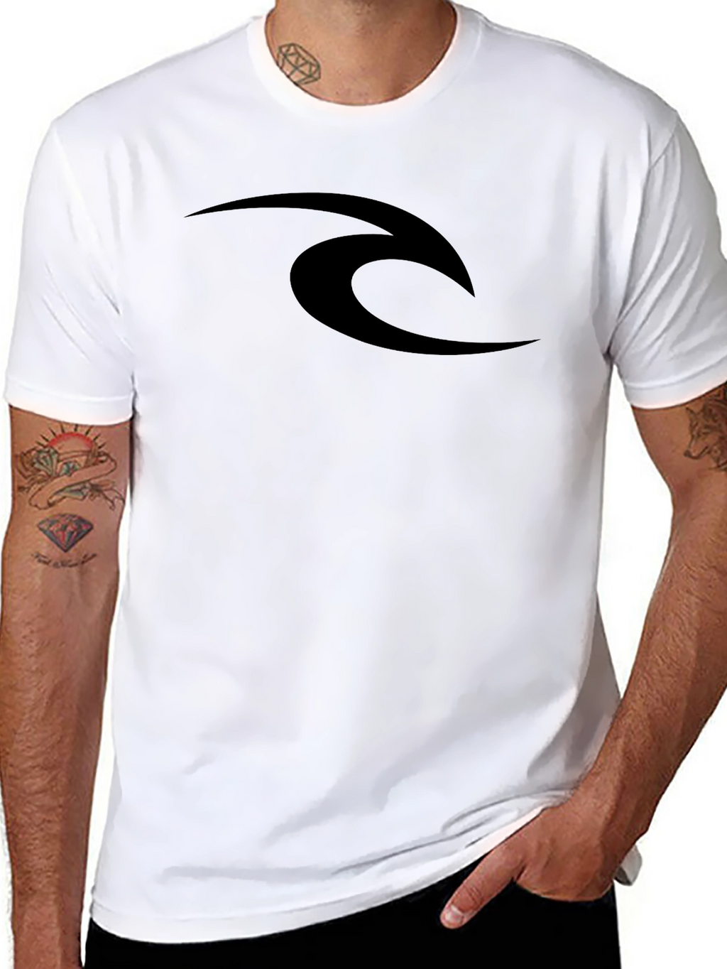 Mens Black Graphic Tee - Sleek Wave Design