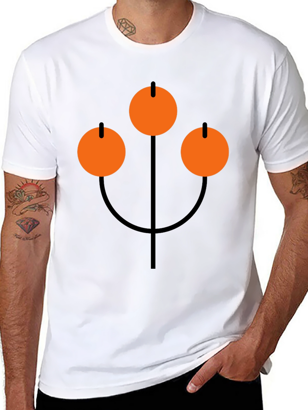 Abstract Orange Circle Graphic Black T-Shirt