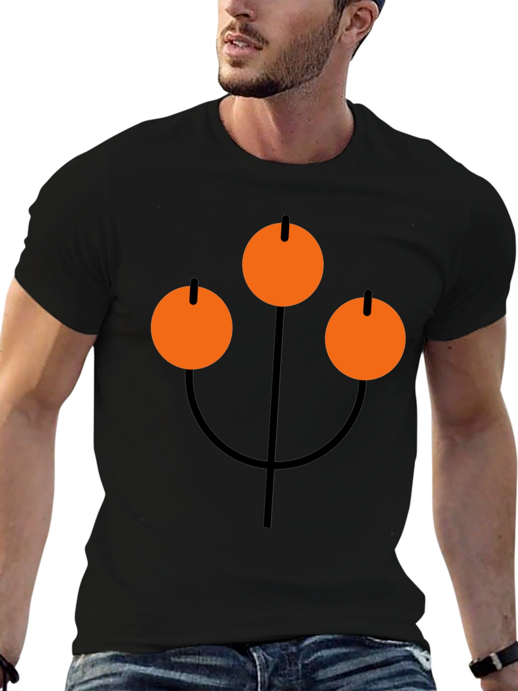 Abstract Orange Circle Graphic Black T-Shirt