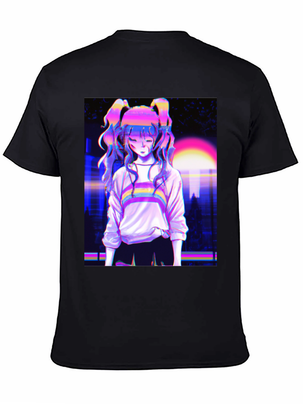 Vaporwave Anime Girl Graphic Black T-Shirt