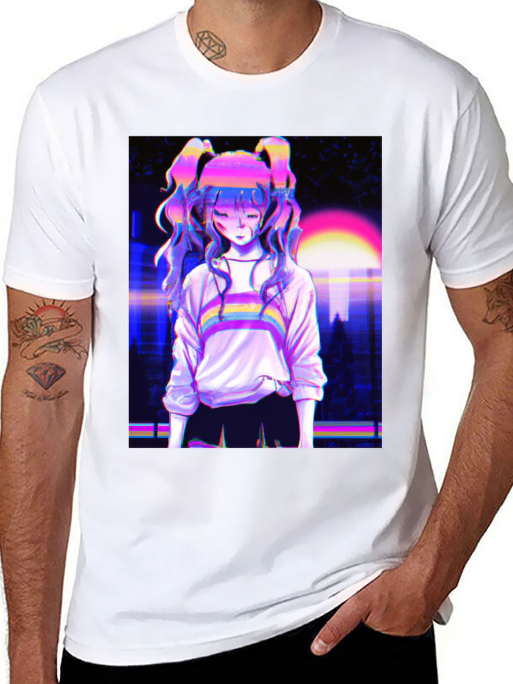 Vaporwave Anime Girl Graphic Black T-Shirt