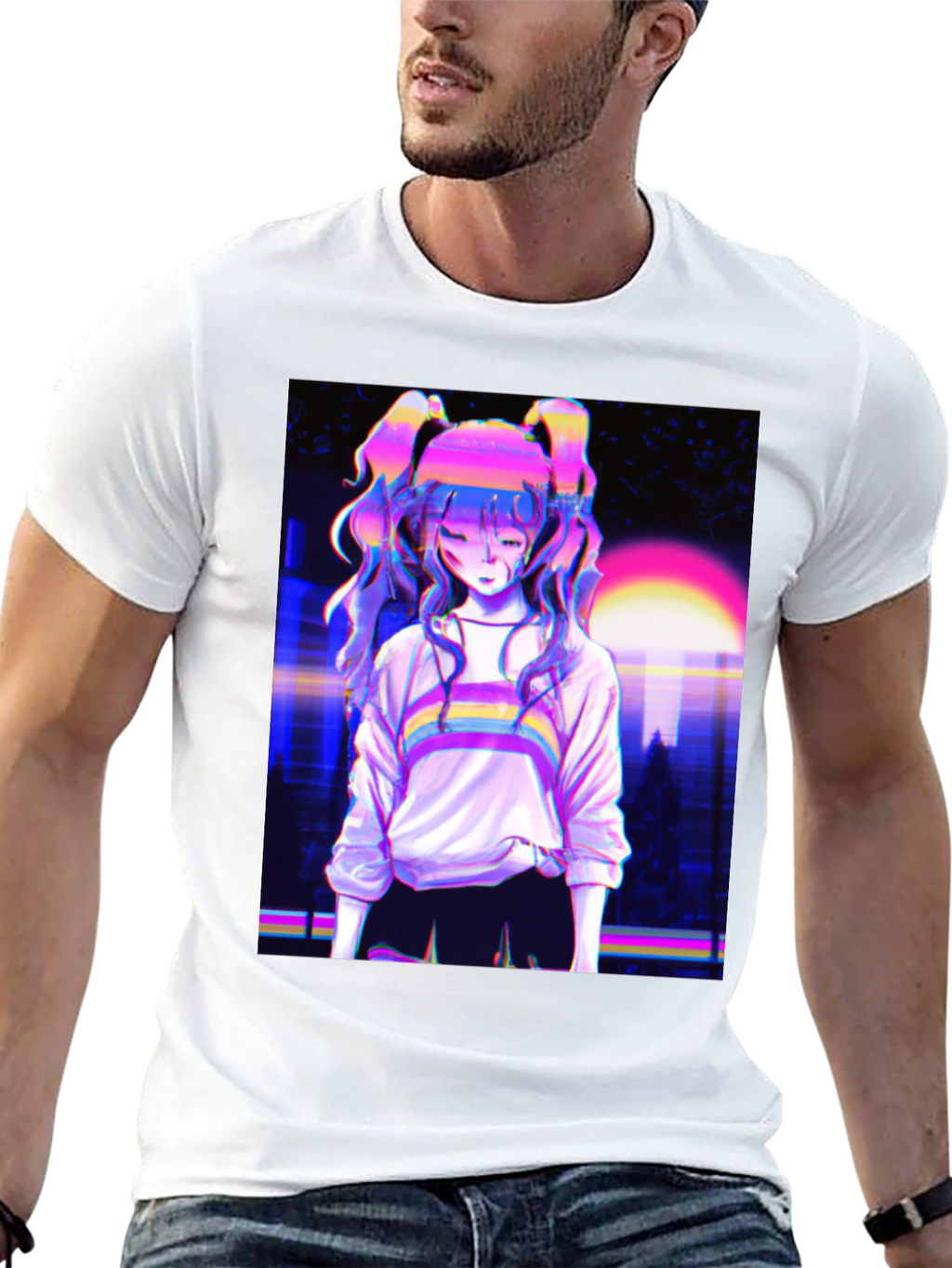 Vaporwave Anime Girl Graphic Black T-Shirt