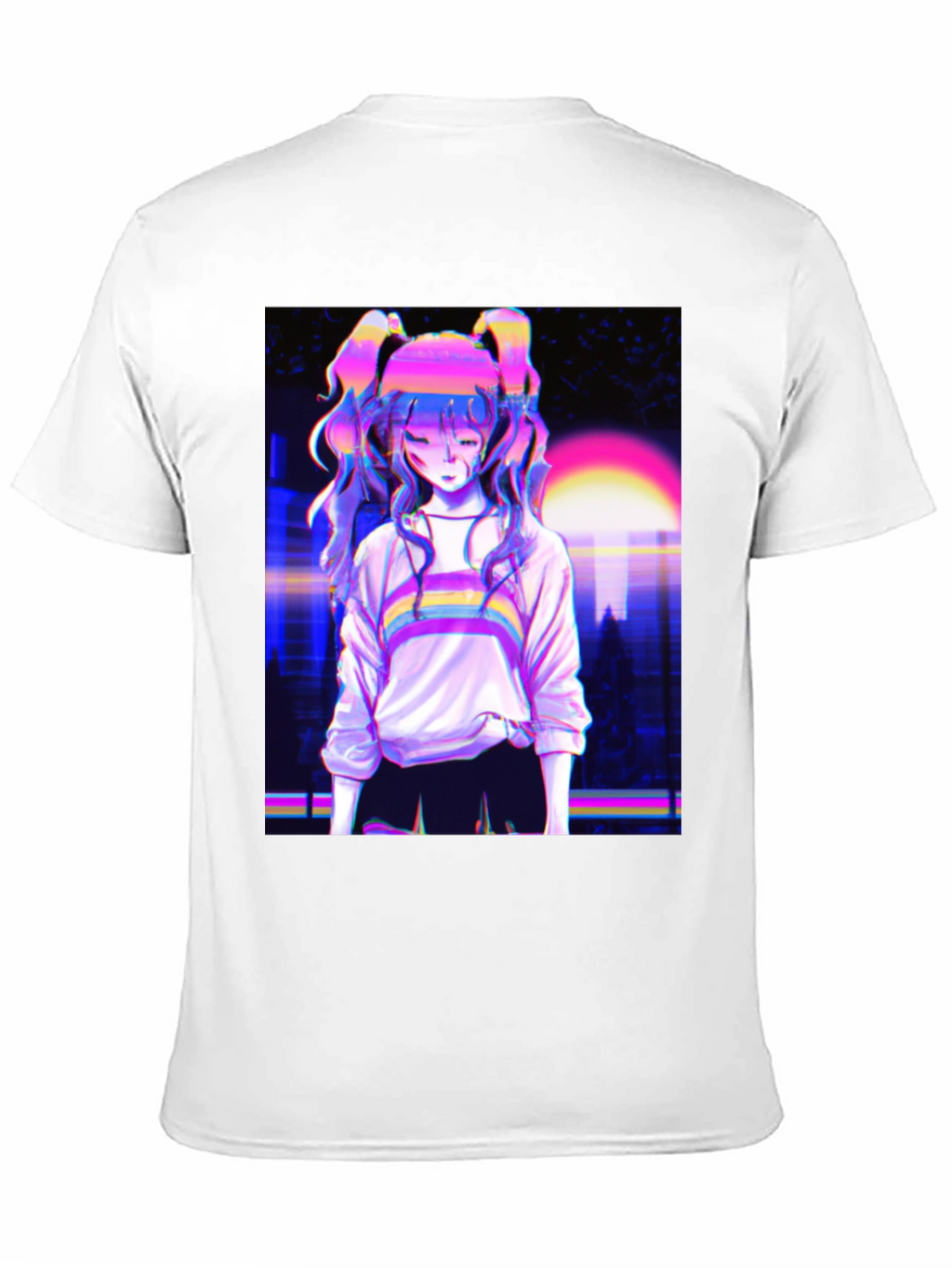 Vaporwave Anime Girl Graphic Black T-Shirt
