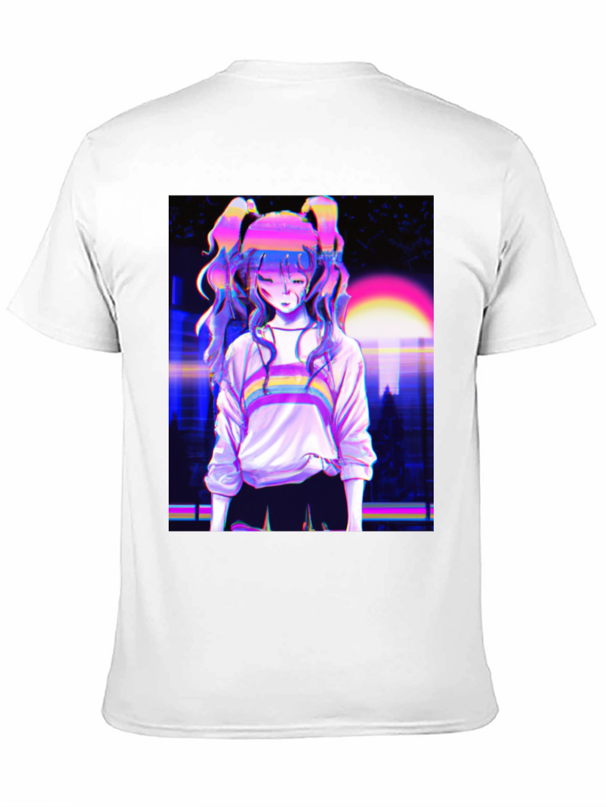 Vaporwave Anime Girl Graphic Black T-Shirt