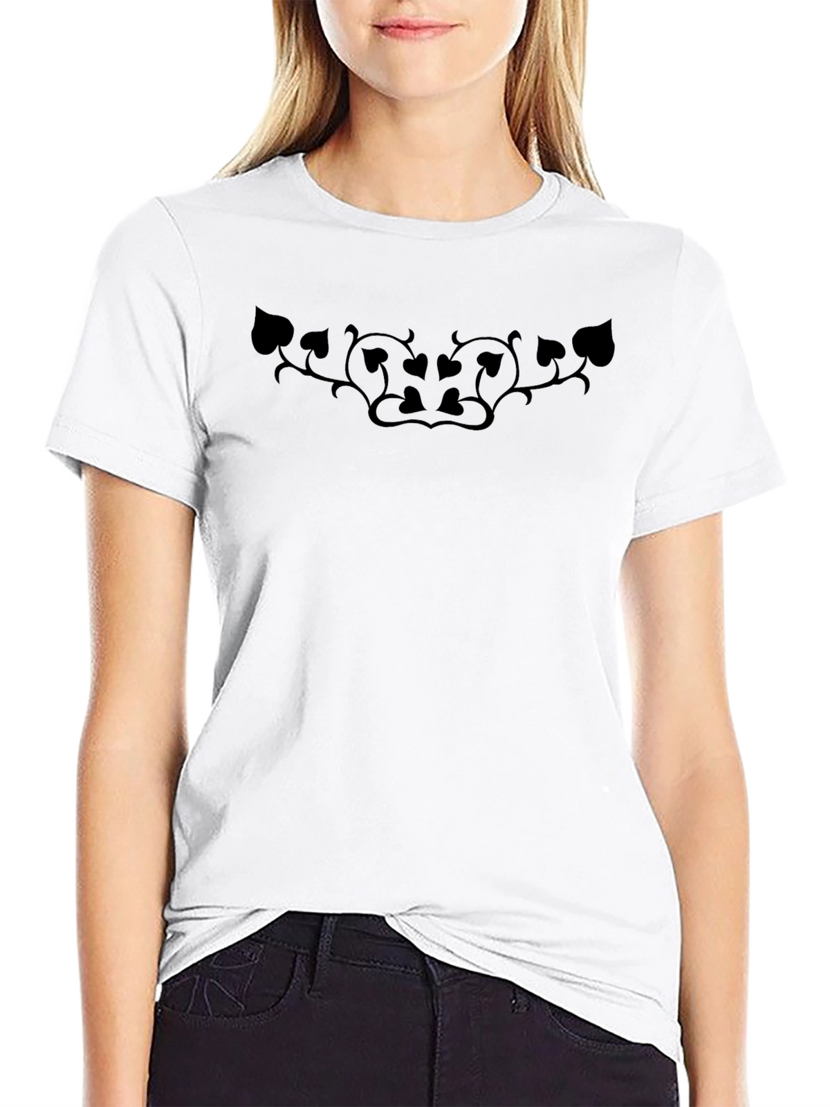 Mens Black T-Shirt with Spade & Vine Design