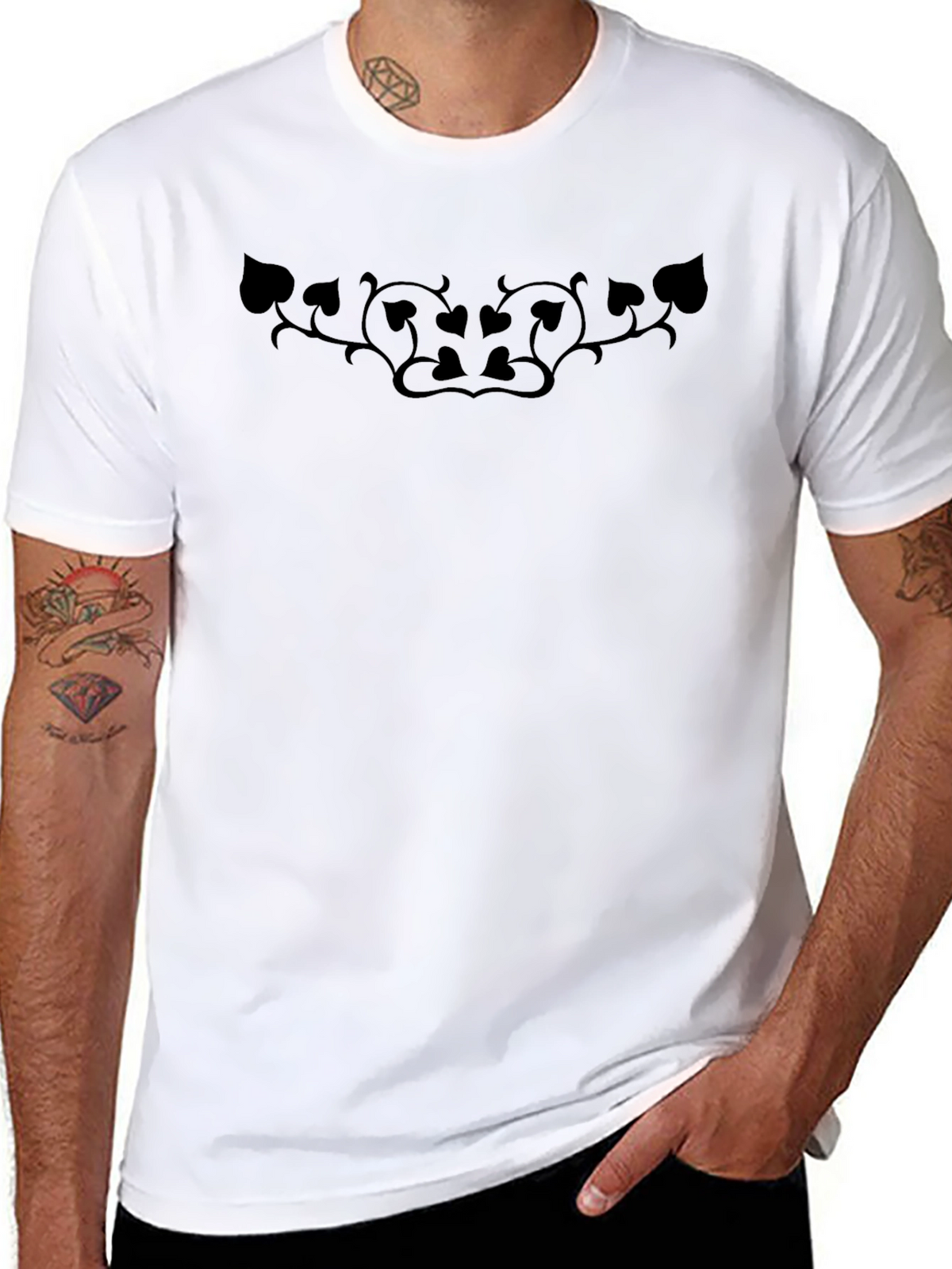 Mens Black T-Shirt with Spade & Vine Design
