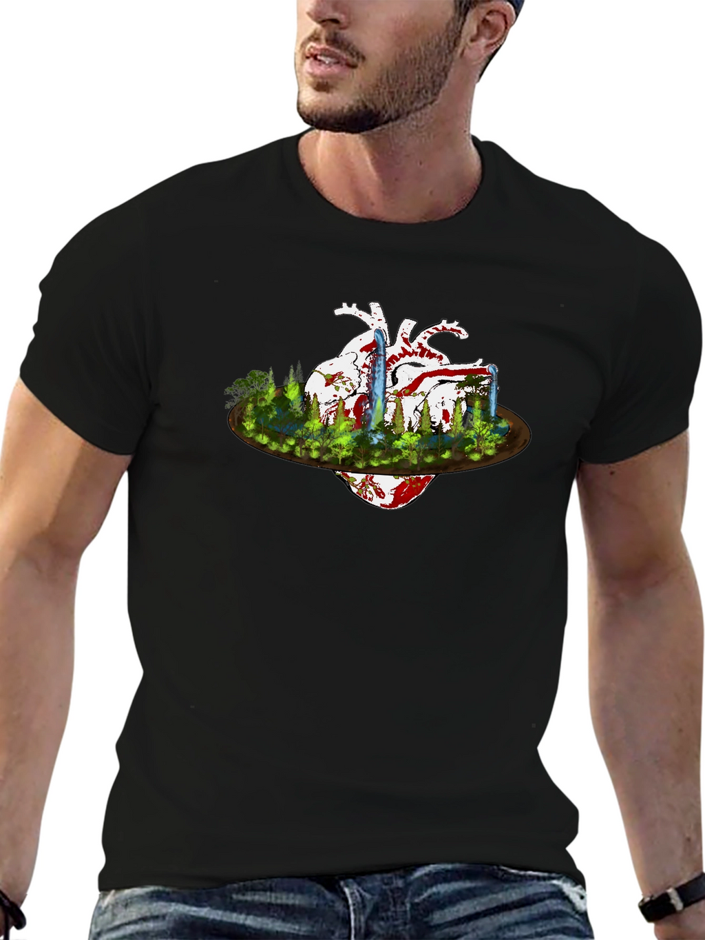 Heart & Nature Graphic Black T-Shirt