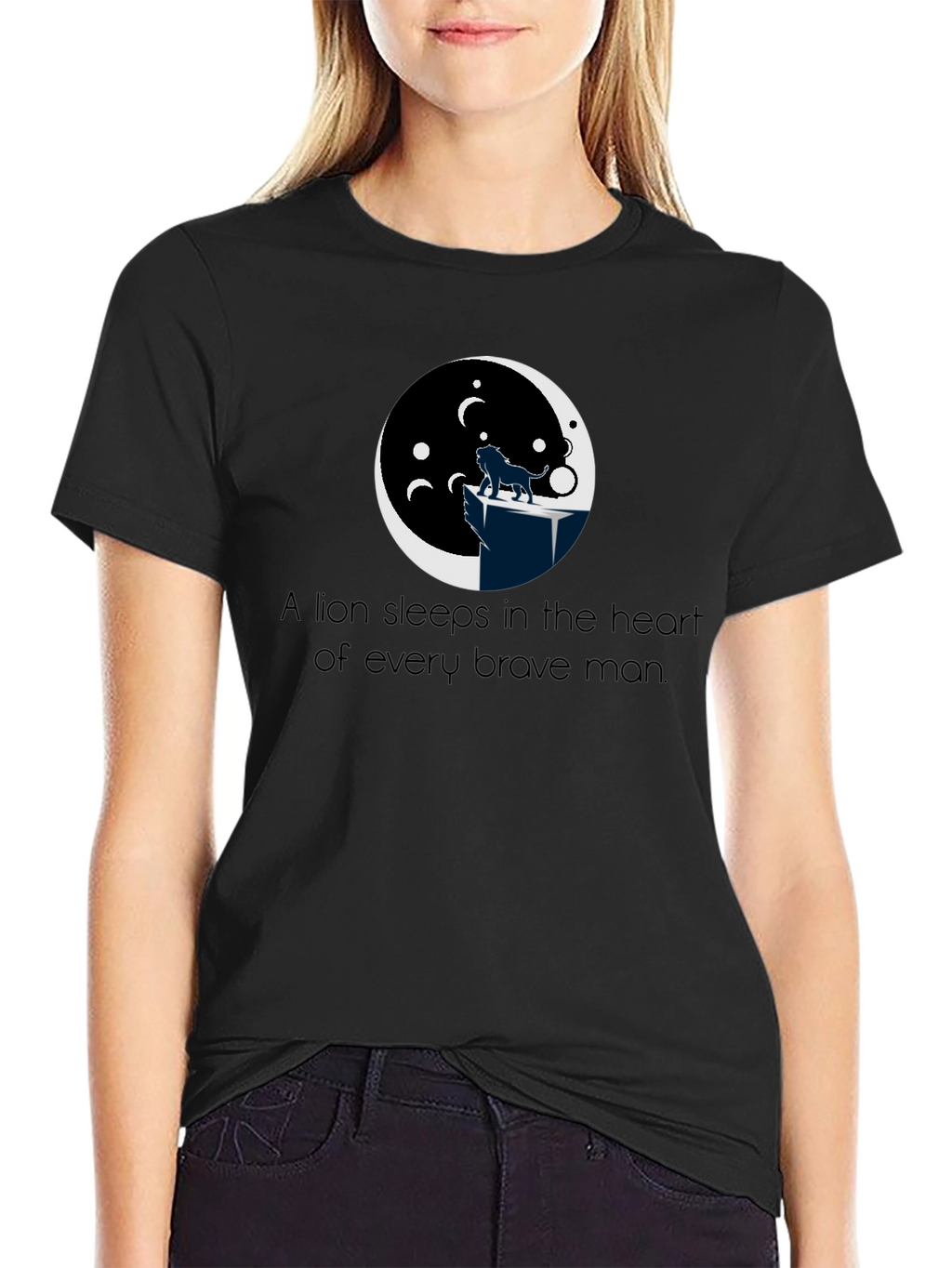 Lion Heart Mens Black T-Shirt Graphic Tee