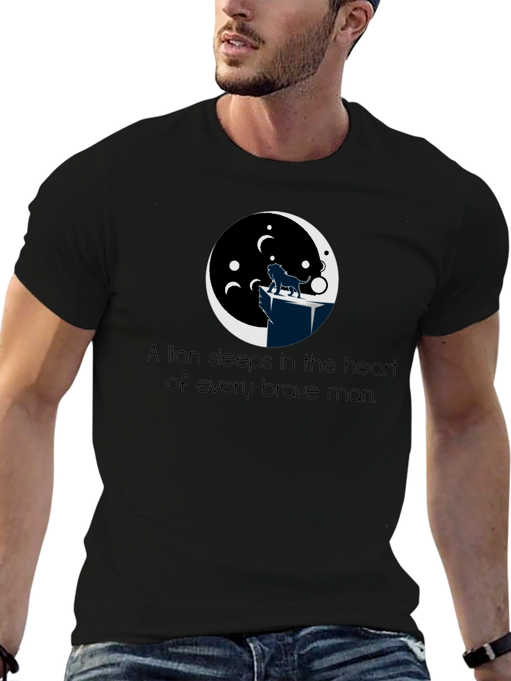 Lion Heart Mens Black T-Shirt Graphic Tee