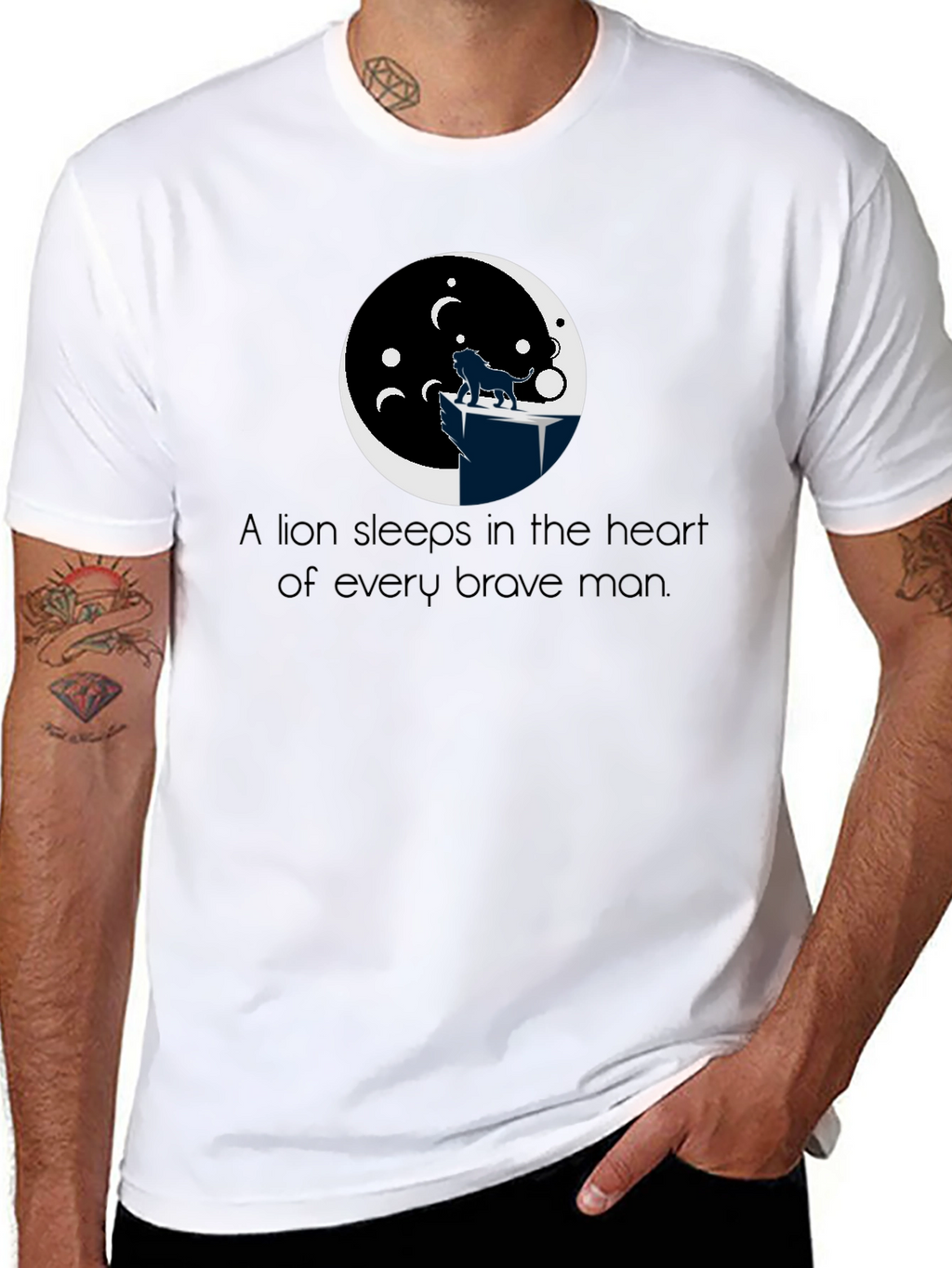 Lion Heart Mens Black T-Shirt Graphic Tee
