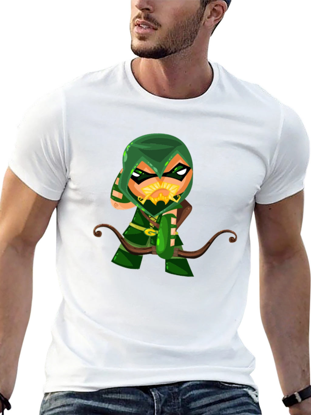 Green Arrow Cartoon Graphic Black T-Shirt