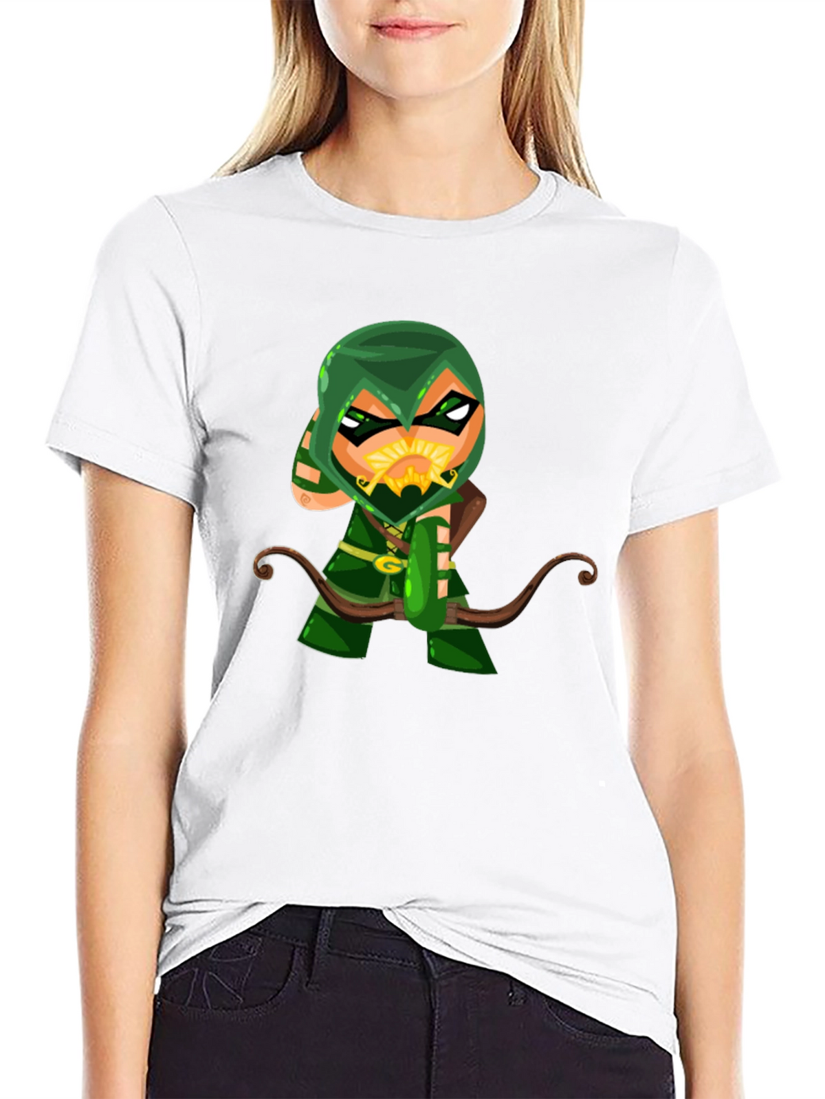Green Arrow Cartoon Graphic Black T-Shirt
