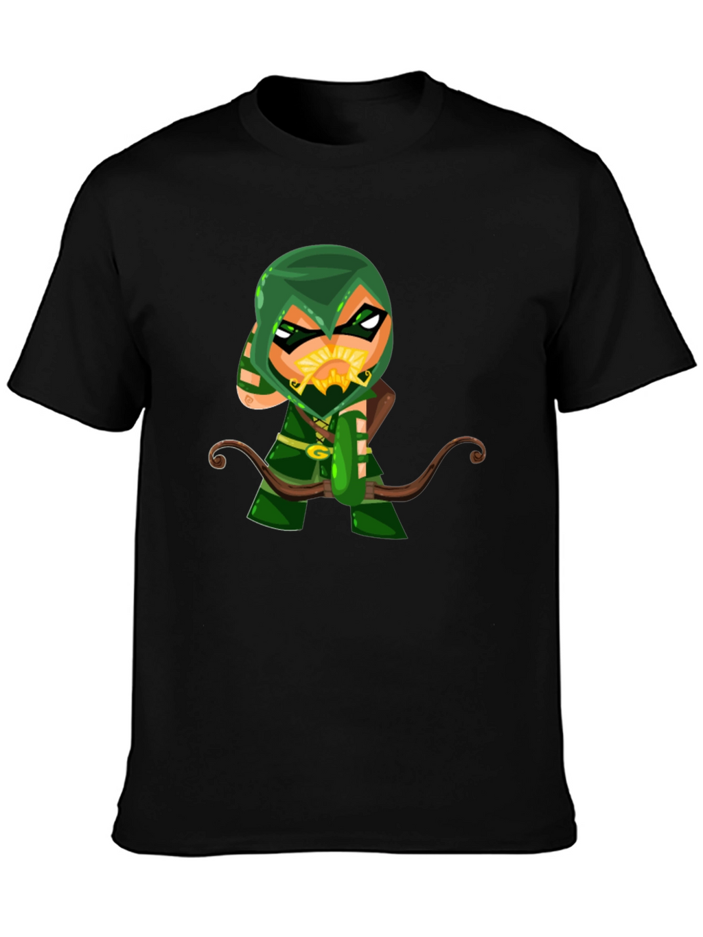 Green Arrow Cartoon Graphic Black T-Shirt