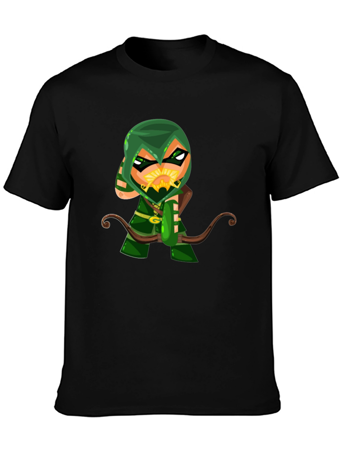 Green Arrow Cartoon Graphic Black T-Shirt