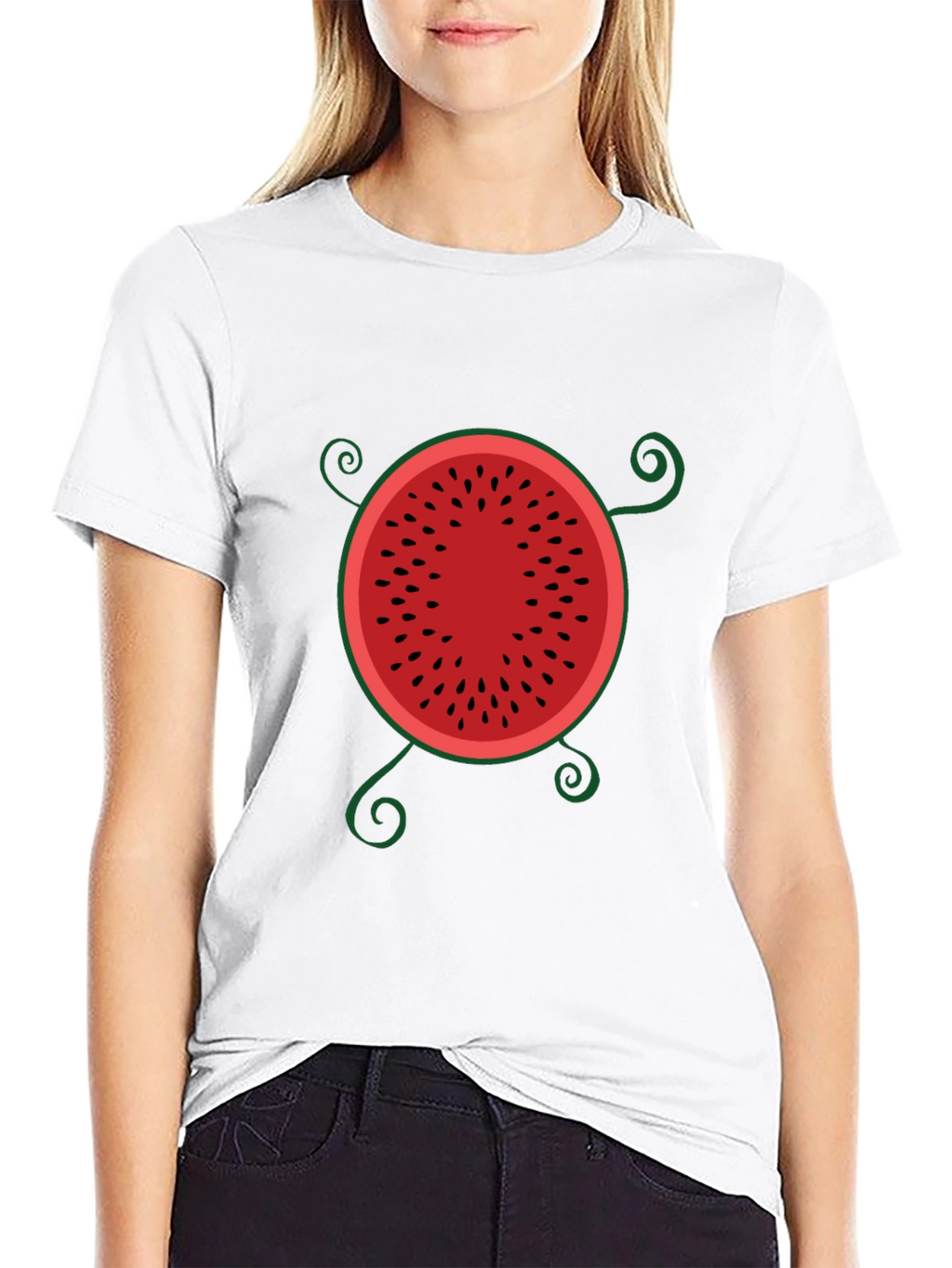 Whimsical Watermelon Graphic Tee - Black Cotton T-Shirt