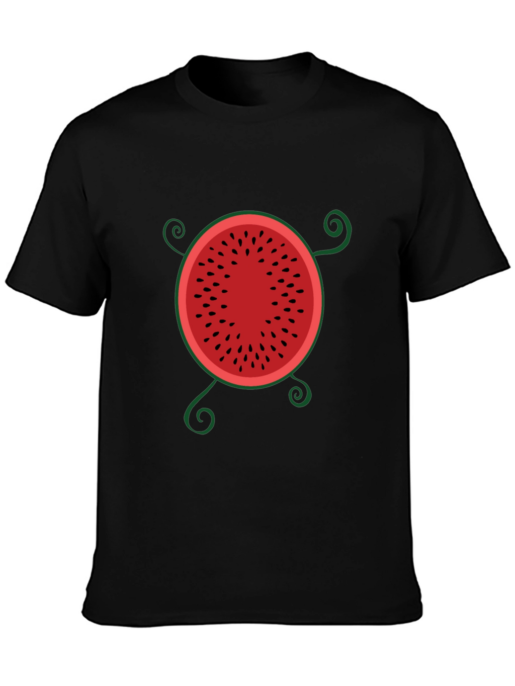 Whimsical Watermelon Graphic Tee - Black Cotton T-Shirt