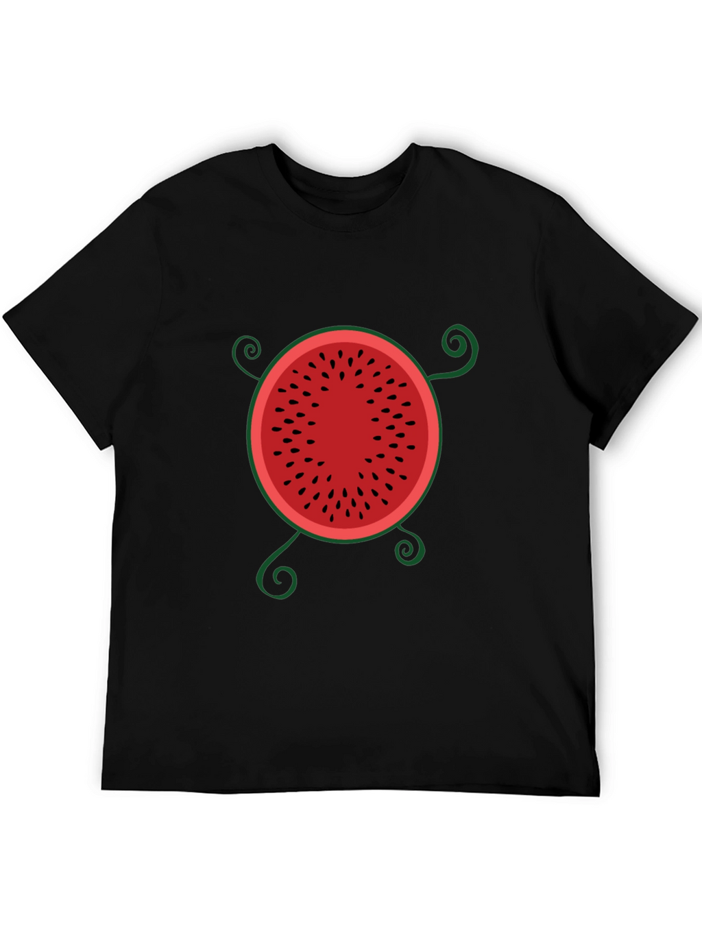 Whimsical Watermelon Graphic Tee - Black Cotton T-Shirt
