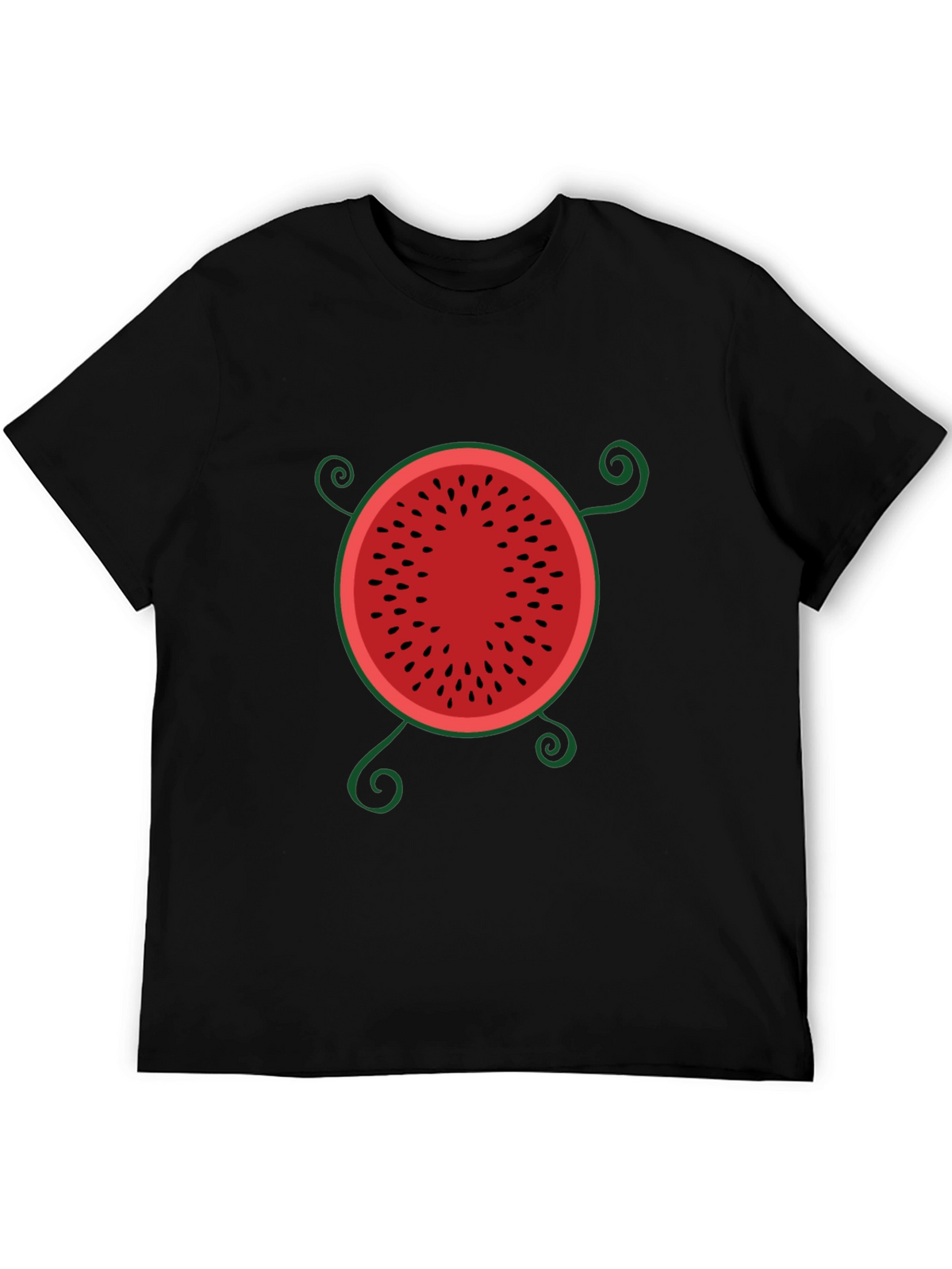 Whimsical Watermelon Graphic Tee - Black Cotton T-Shirt