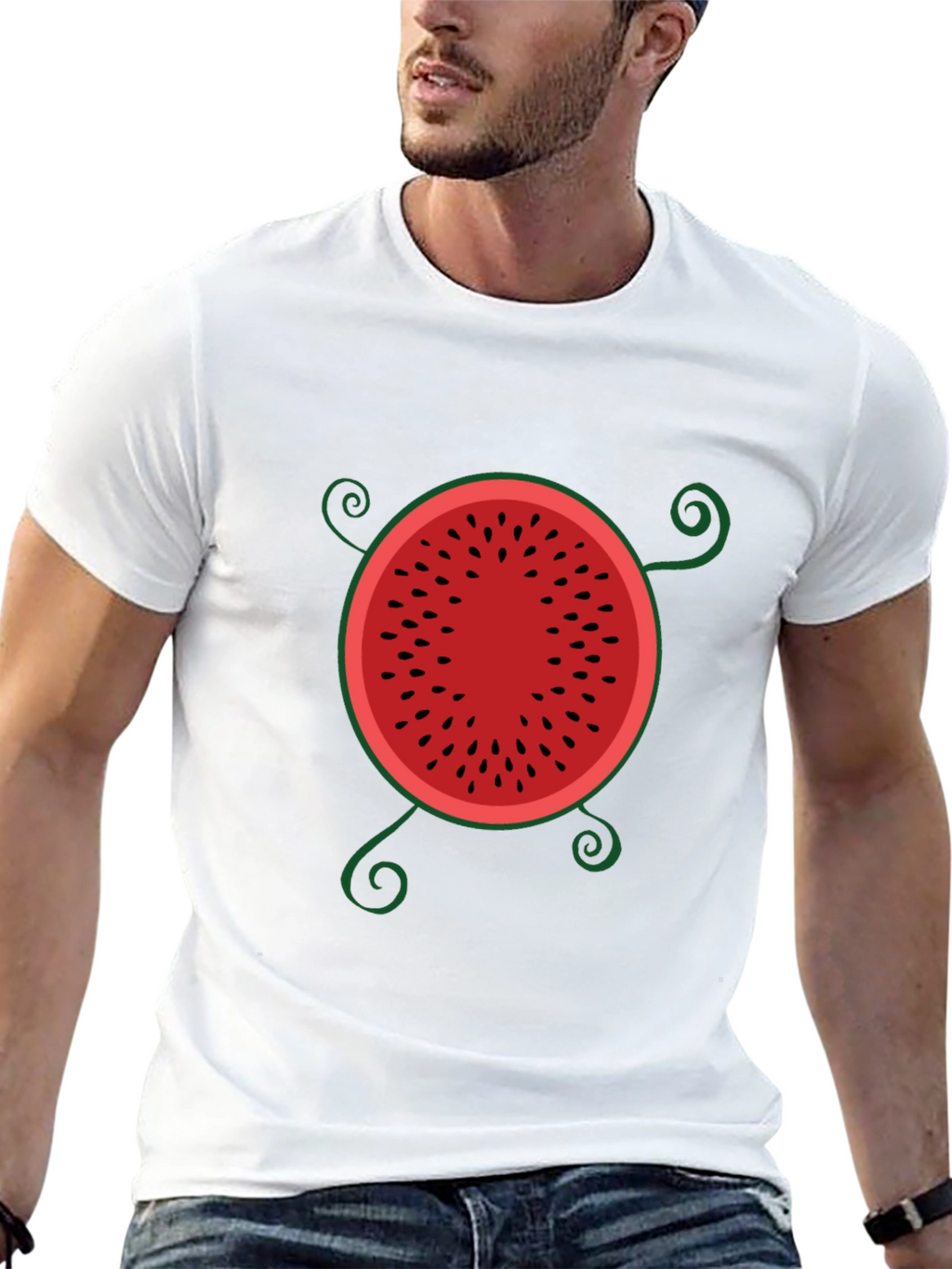 Whimsical Watermelon Graphic Tee - Black Cotton T-Shirt