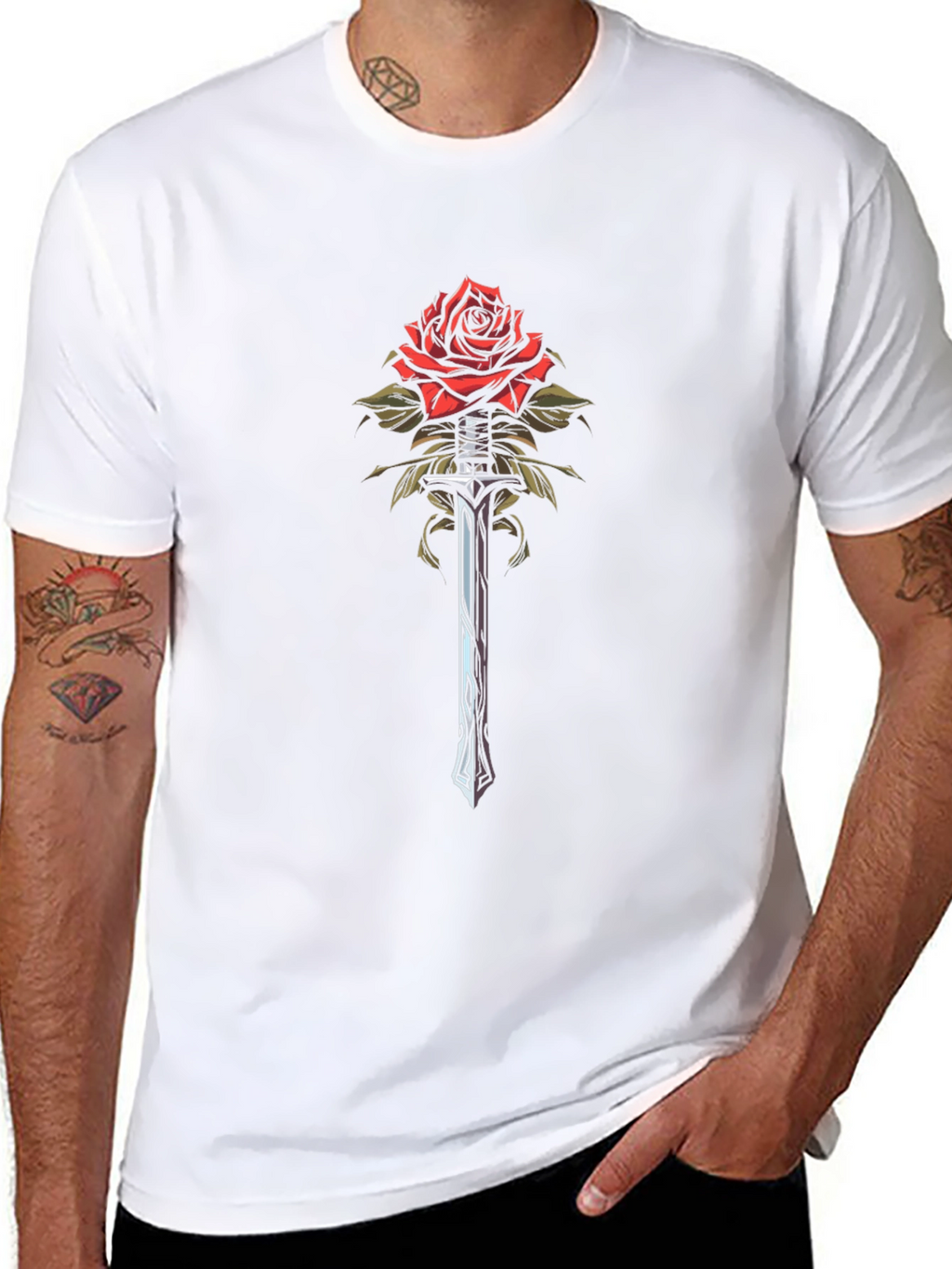 Rose and Sword Graphic Tee - Black