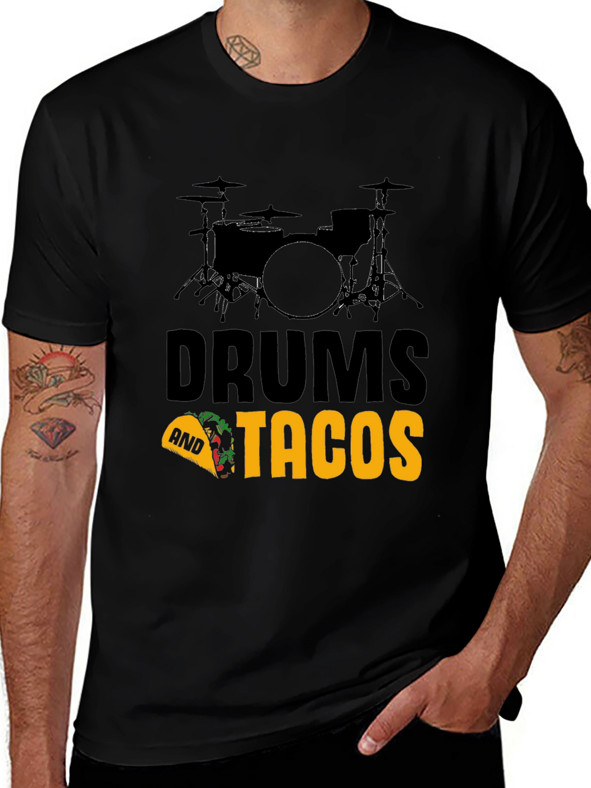 Drums and Tacos Graphic T-Shirt - Musician Foodie Tee