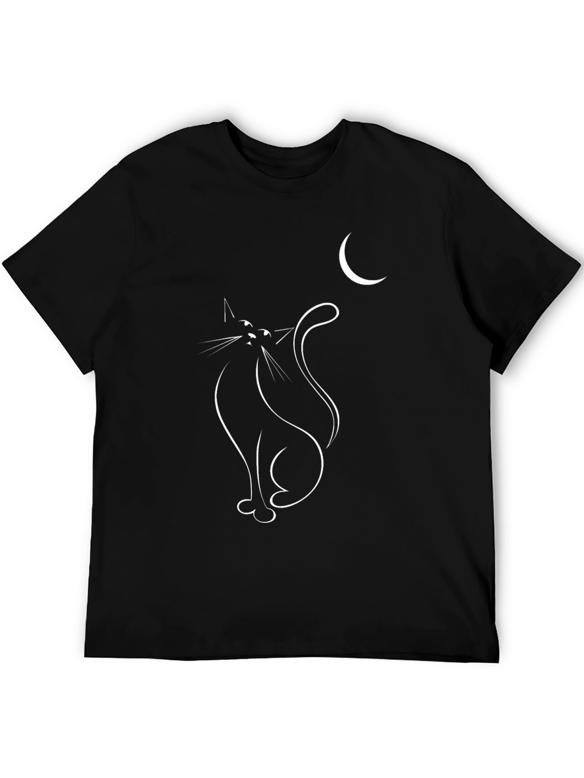 Cat and Moon Graphic Tee - Black