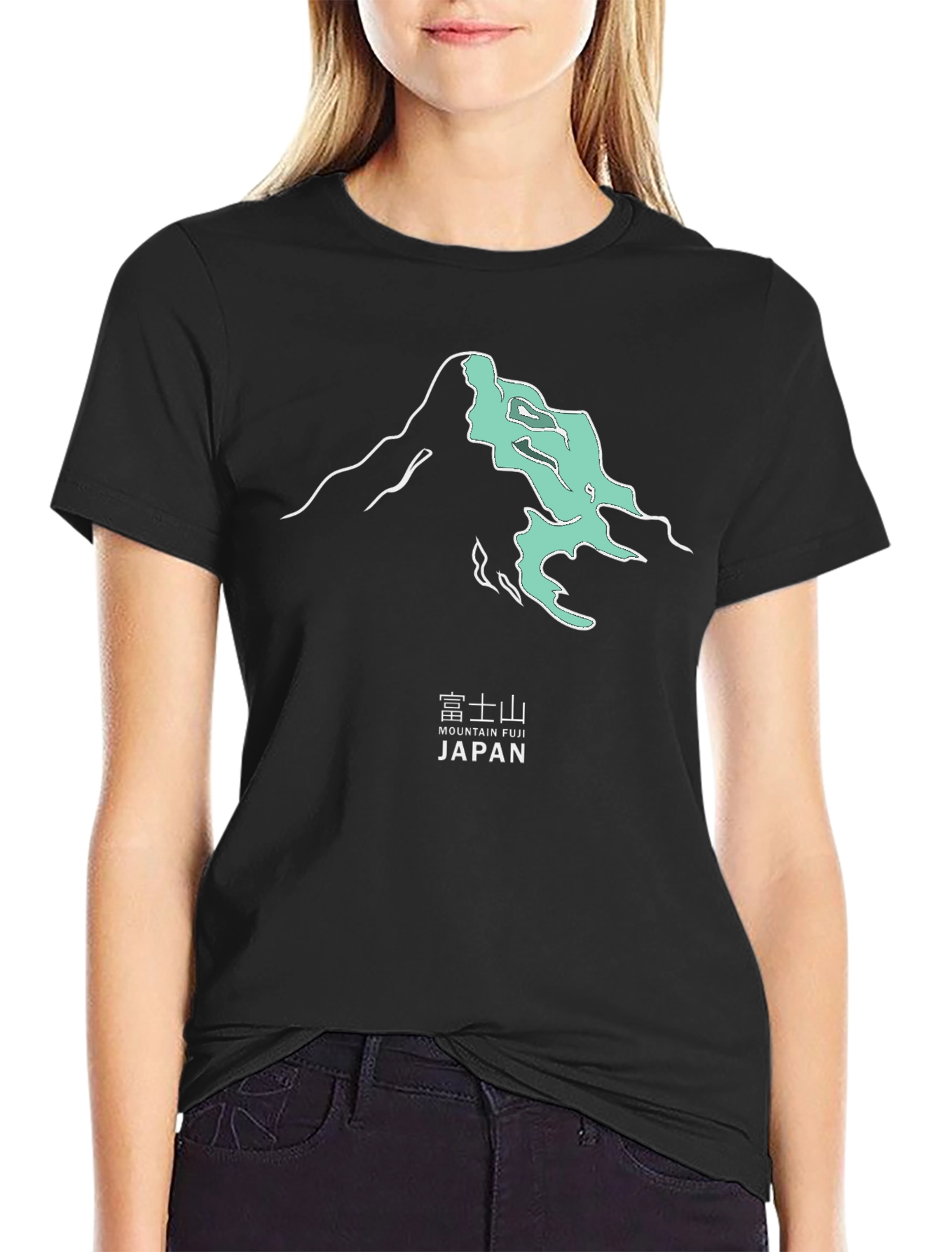 Mountain Fuji Japan Graphic Tee - Modern Black T-Shirt