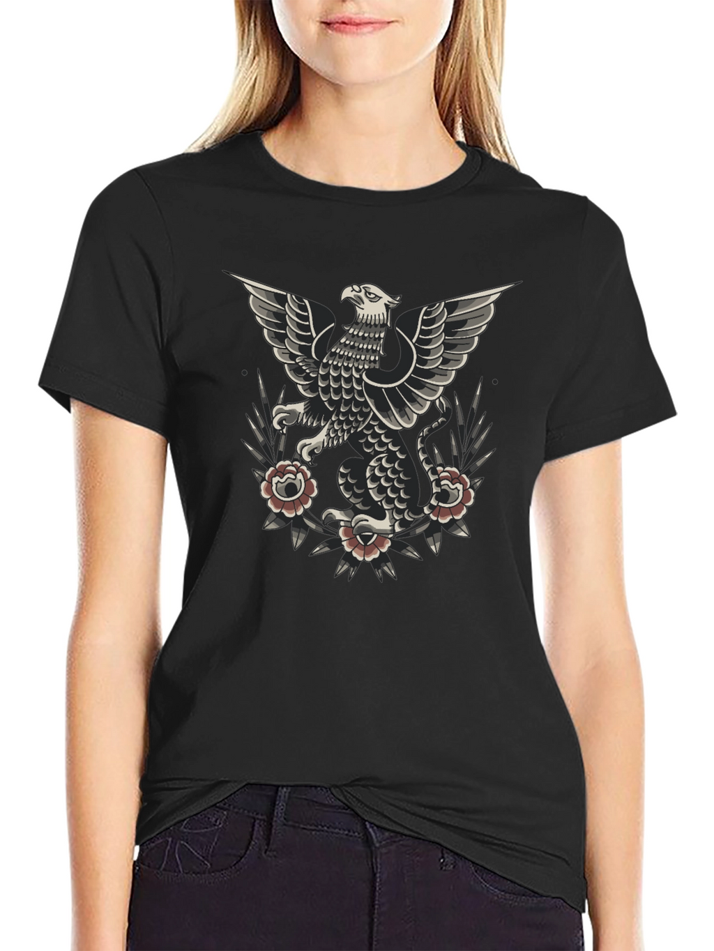 Griffin Tattoo Style Graphic Tee - Black