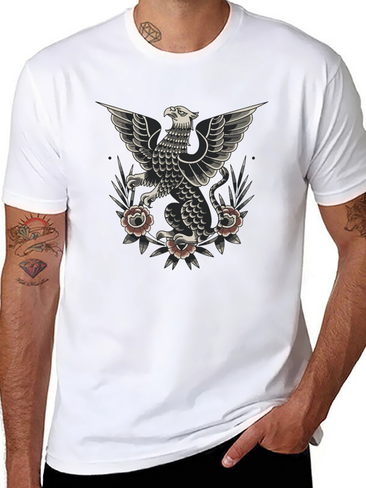 Griffin Tattoo Style Graphic Tee - Black