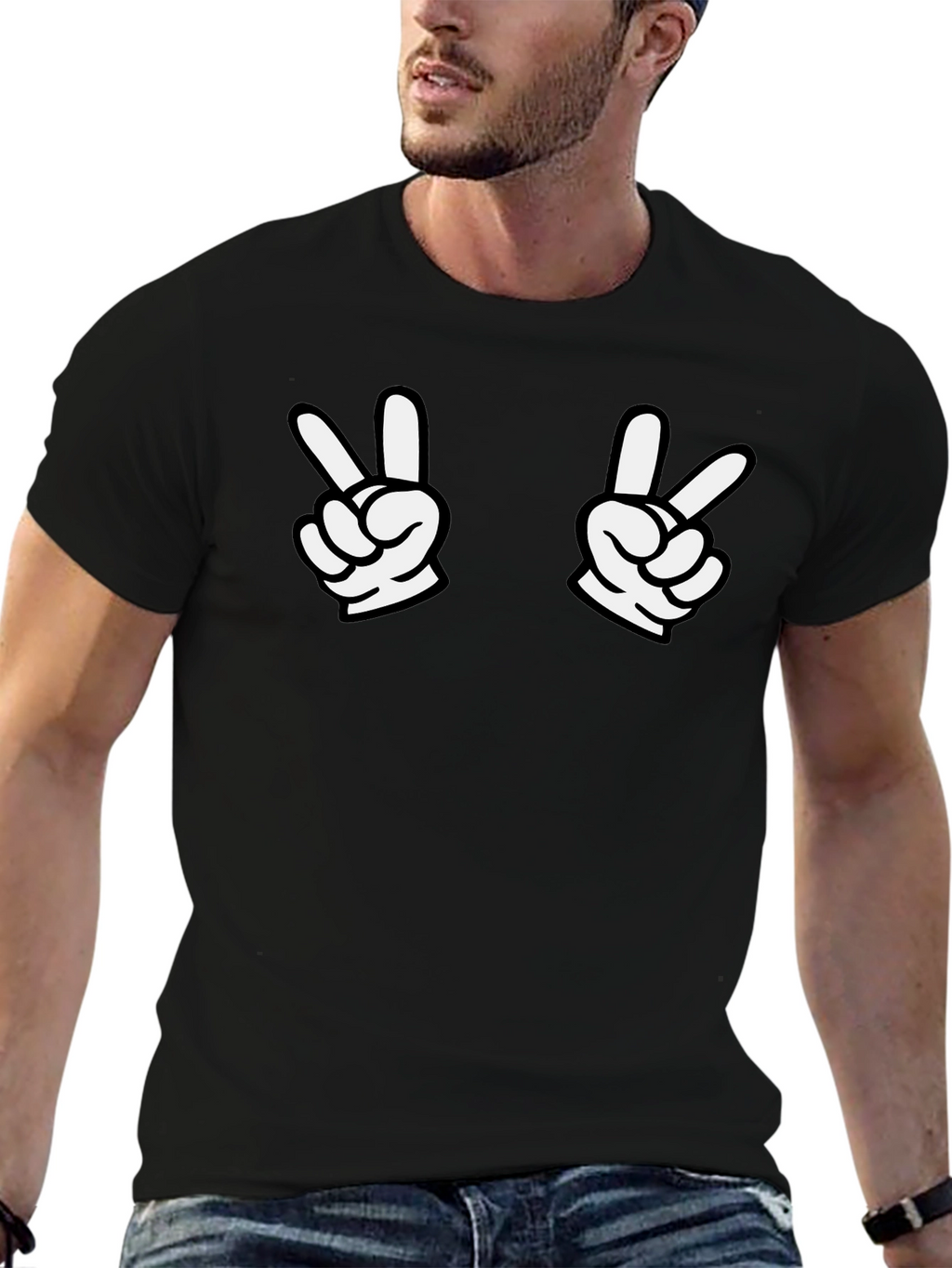 Peace Sign Gesture Graphic T-Shirt