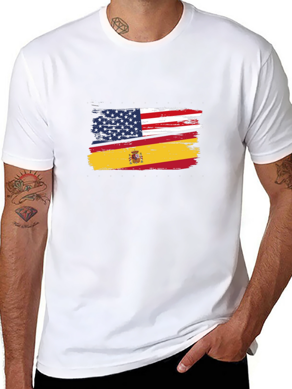 USA & Spain Flags Distressed T-Shirt