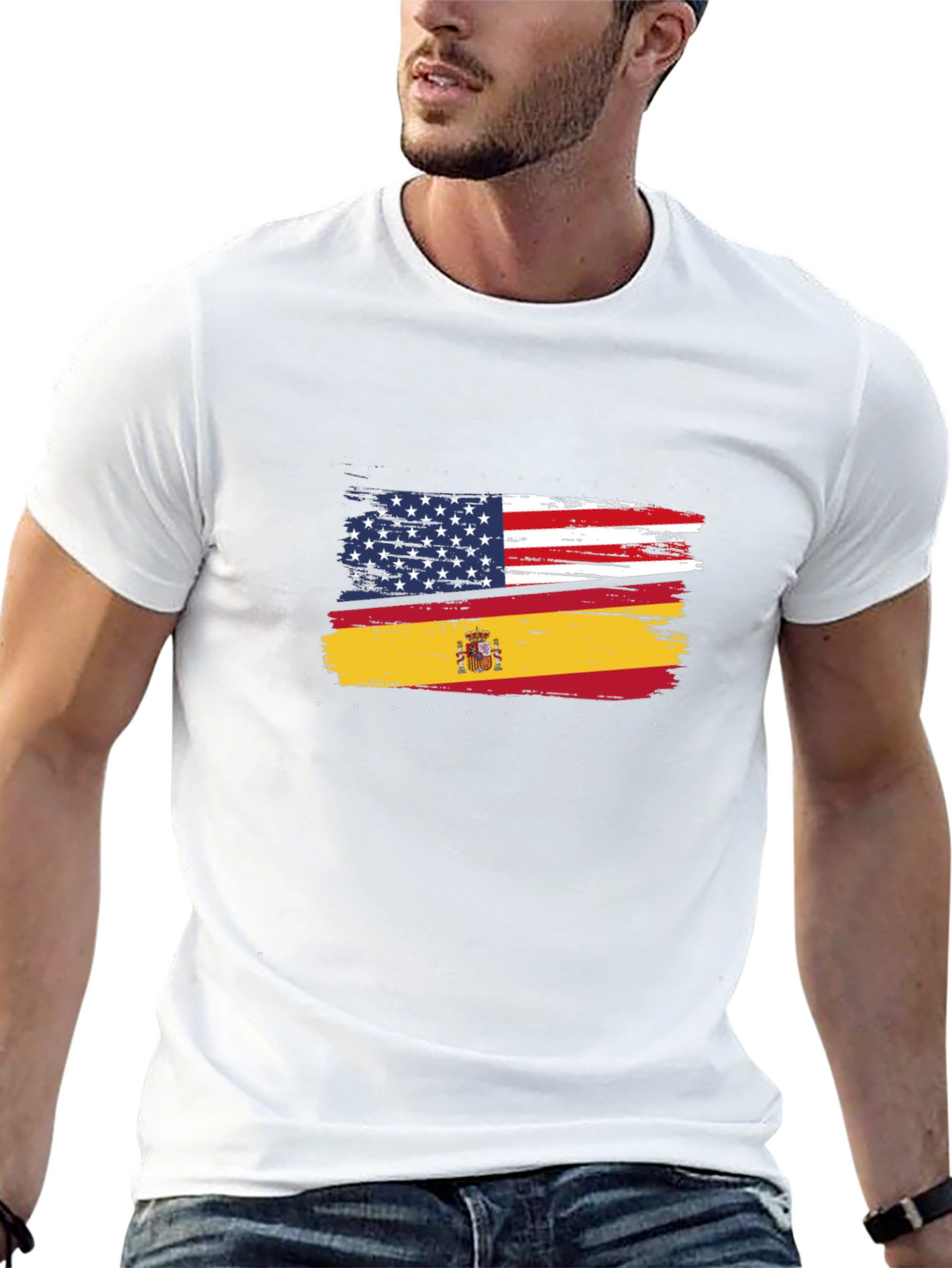USA & Spain Flags Distressed T-Shirt
