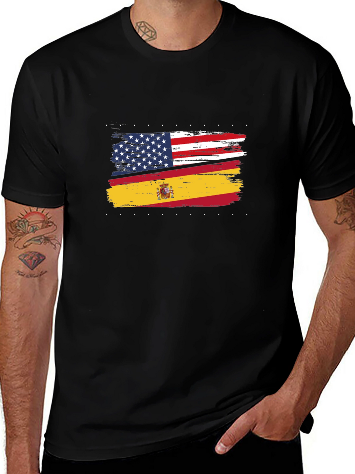 USA & Spain Flags Distressed T-Shirt