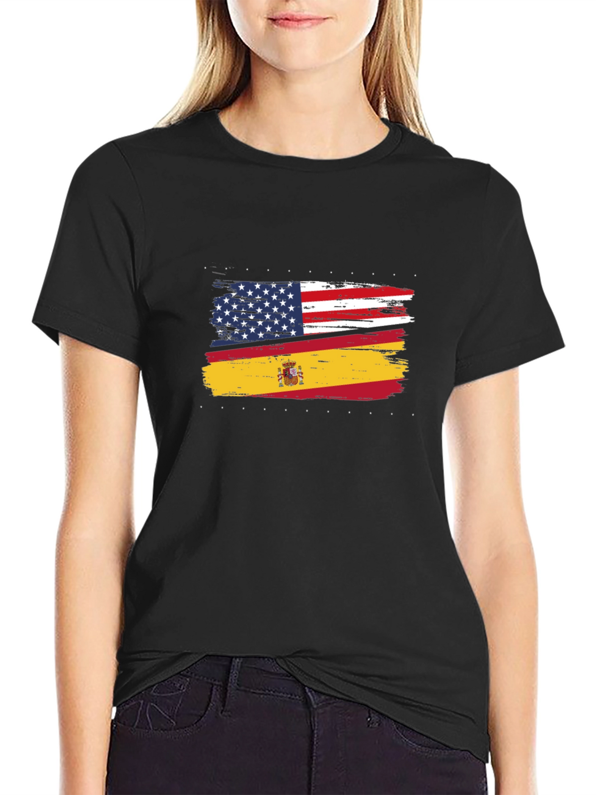 USA & Spain Flags Distressed T-Shirt