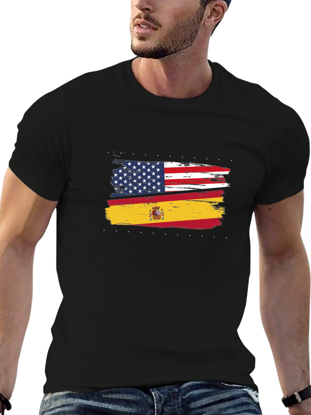 USA & Spain Flags Distressed T-Shirt