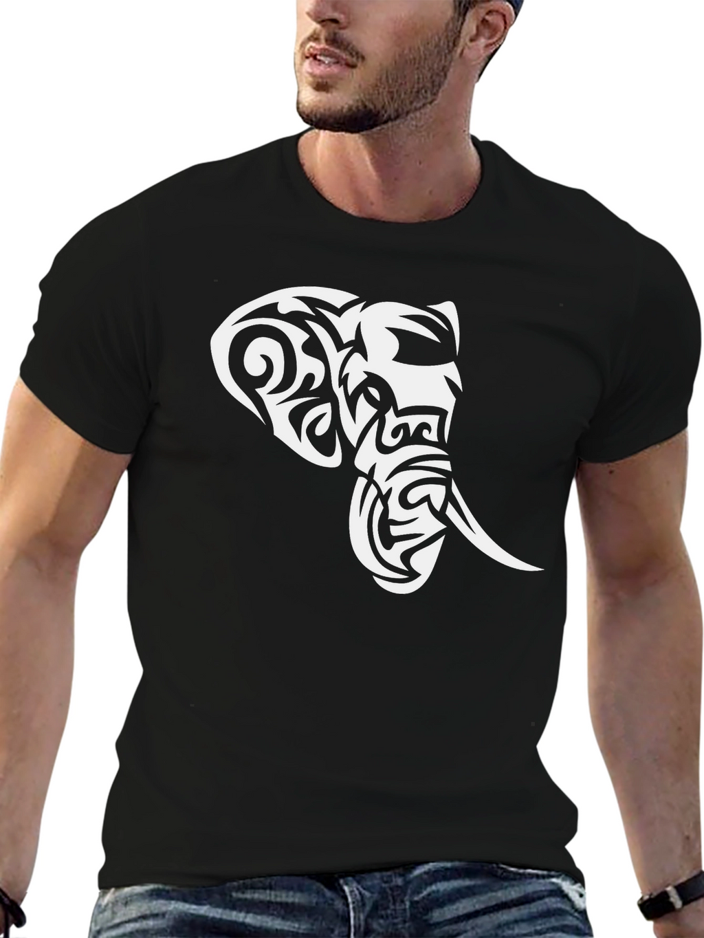 Tribal Elephant Graphic Black T-Shirt