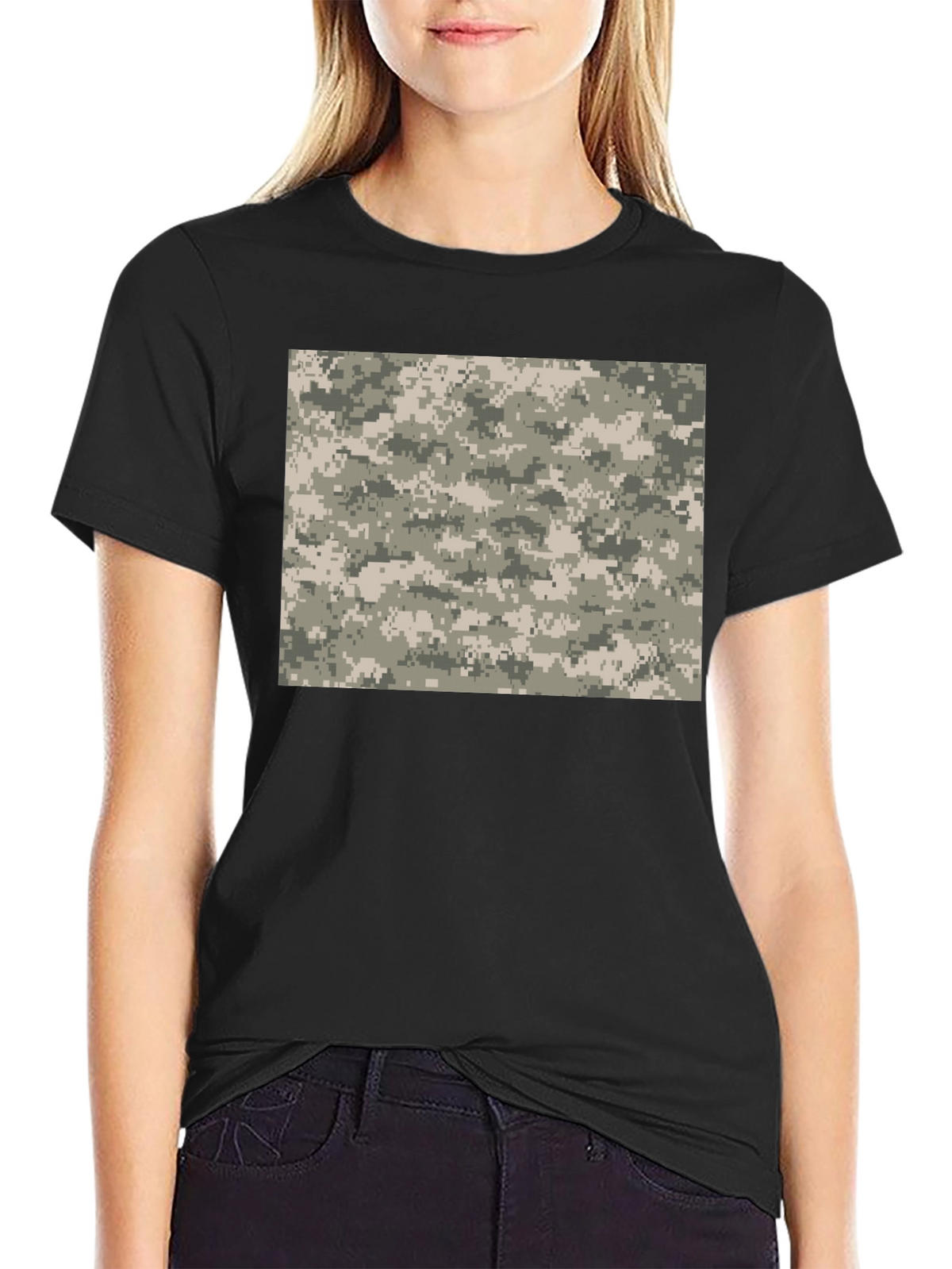 Digital Camo Print Black T-Shirt