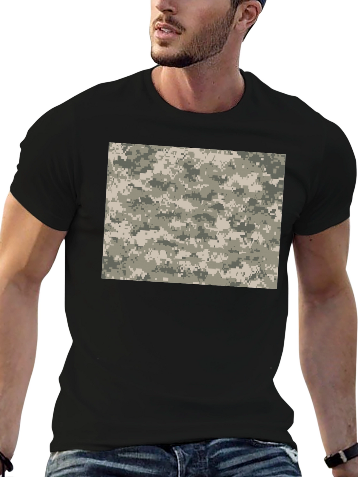 Digital Camo Print Black T-Shirt
