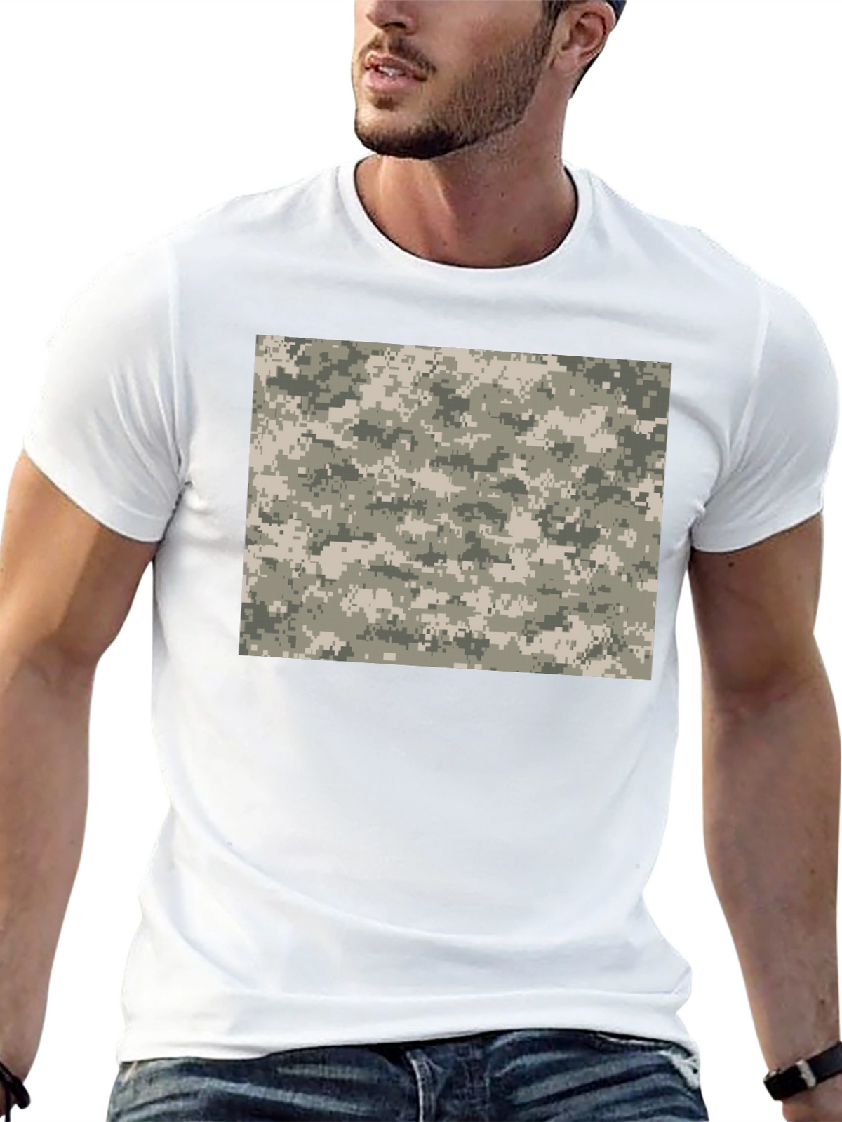 Digital Camo Print Black T-Shirt