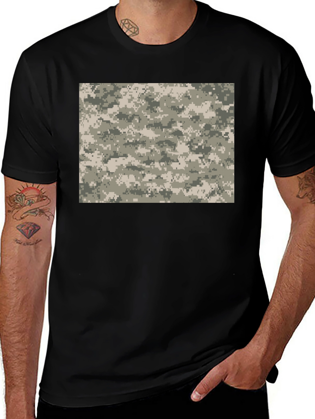 Digital Camo Print Black T-Shirt