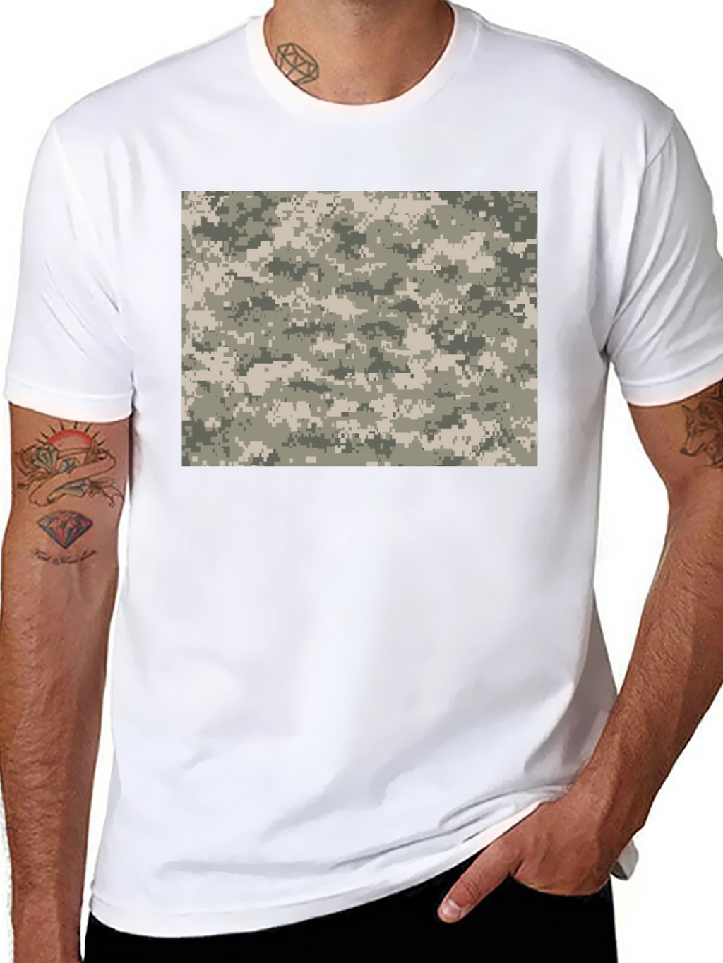 Digital Camo Print Black T-Shirt