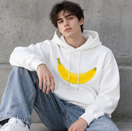 Cute Big Banana White Unisex Hoodie, Soft Relaxed Comfort