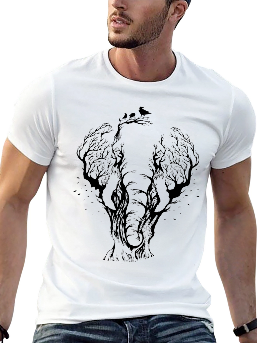 Elephant Tree Silhouette Graphic T-Shirt