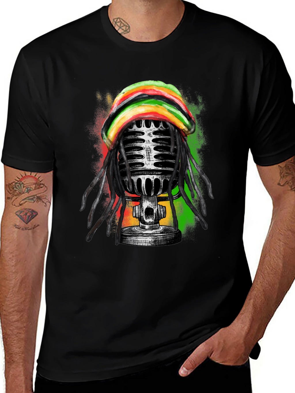 Reggae Microphone Graphic Tee - Black T-Shirt