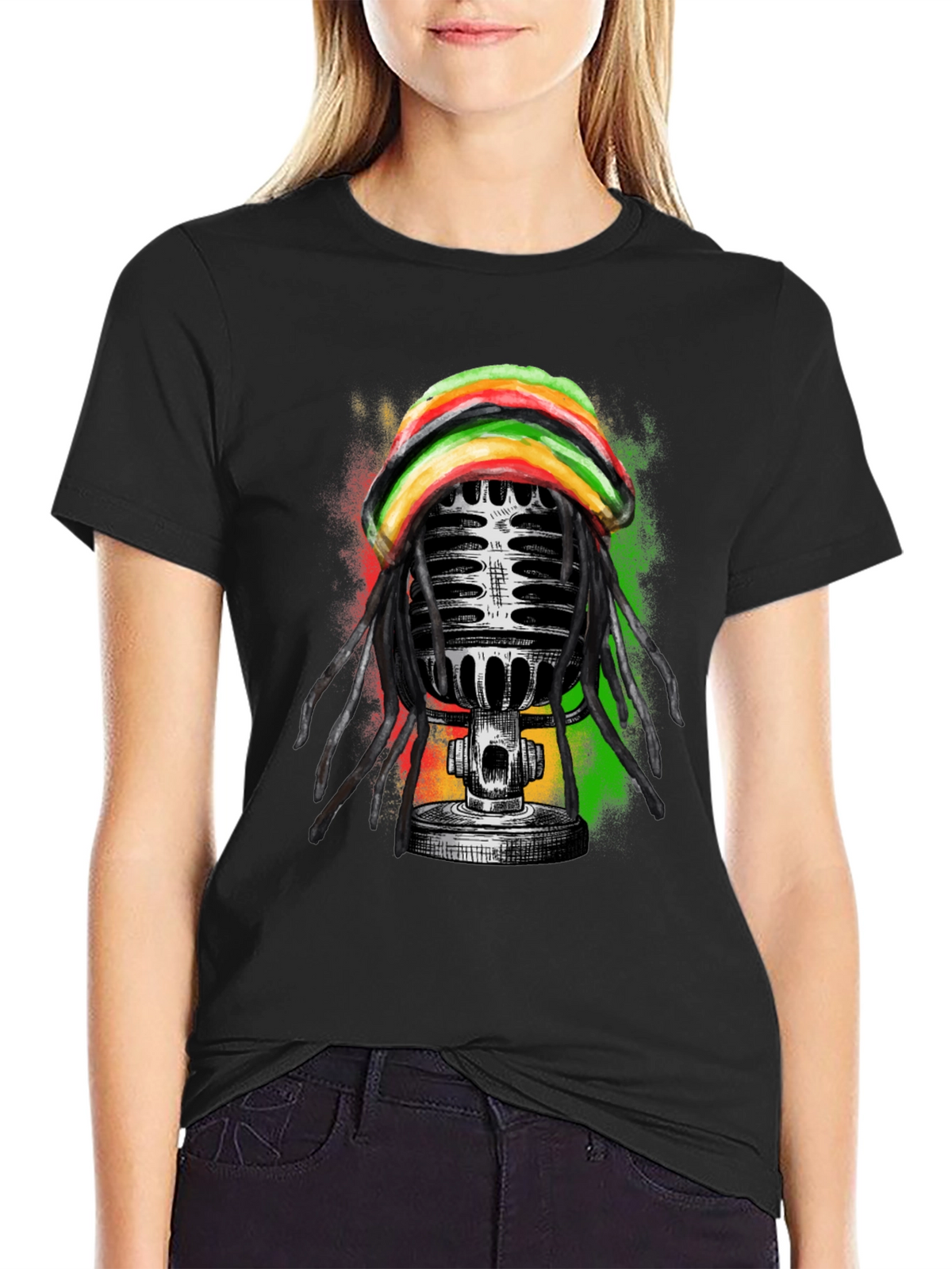 Reggae Microphone Graphic Tee - Black T-Shirt