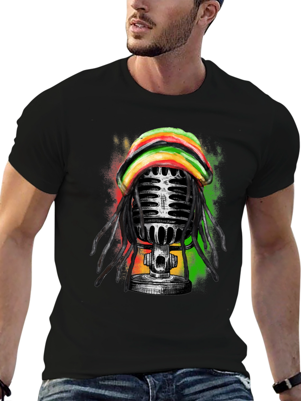Reggae Microphone Graphic Tee - Black T-Shirt