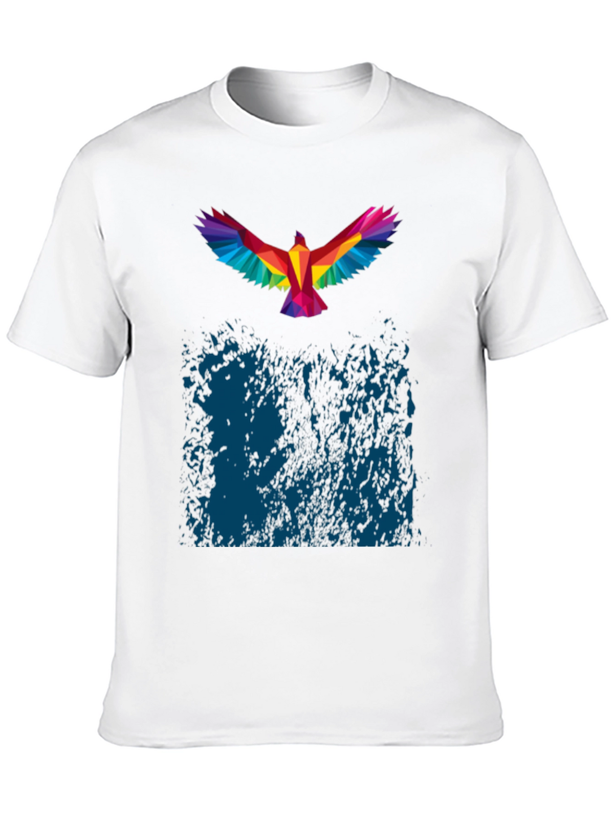 Geometric Rainbow Bird Print Black T-Shirt