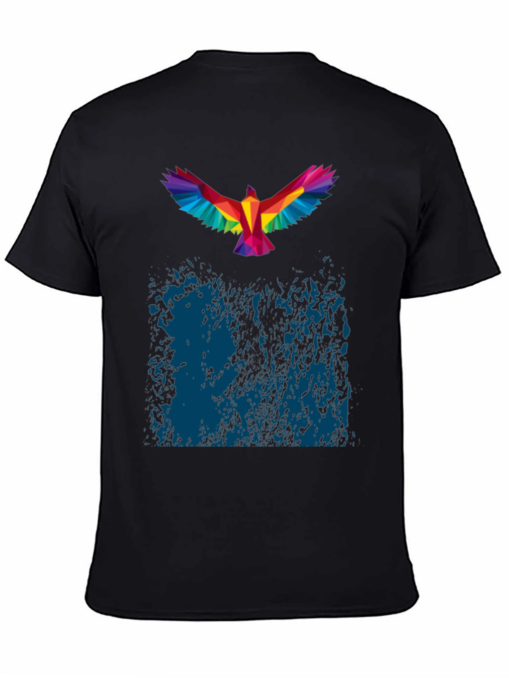 Geometric Rainbow Bird Print Black T-Shirt