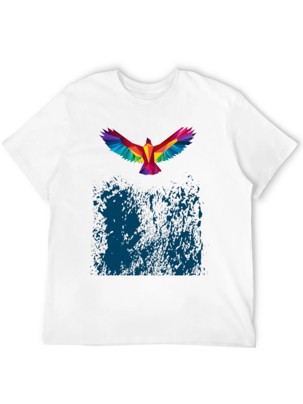 Geometric Rainbow Bird Print Black T-Shirt