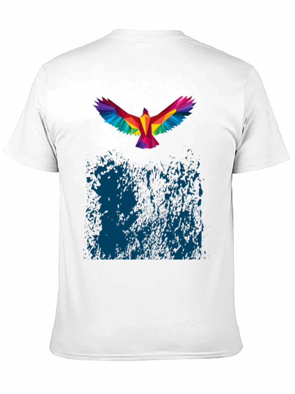 Geometric Rainbow Bird Print Black T-Shirt